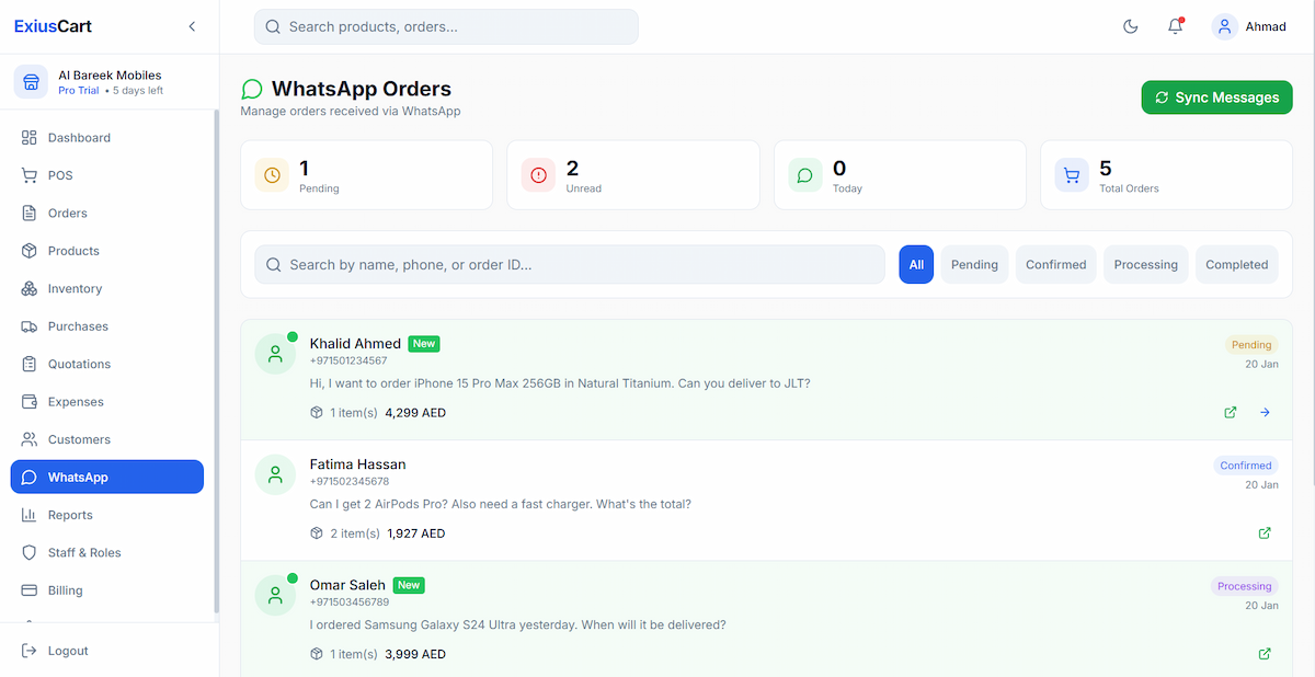 WhatsApp Orders Dashboard