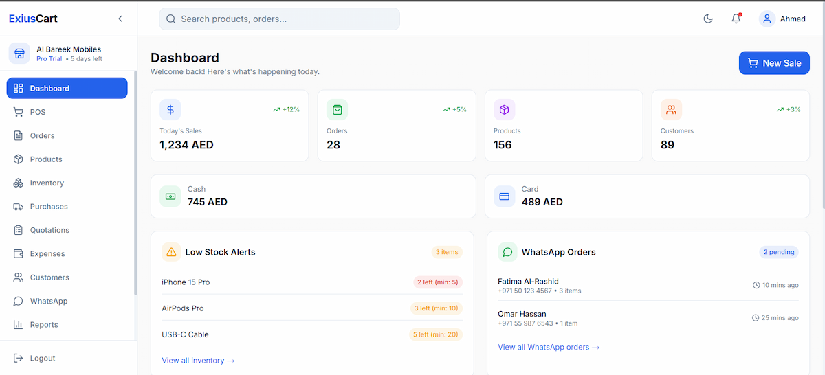 ExiusCart Dashboard Preview